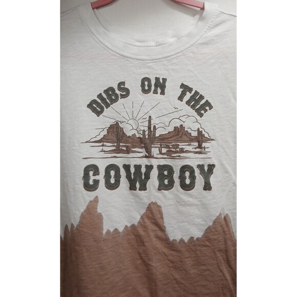 Shyanne "Dibs on the Cowboy" T-Shirt Women's Medium Short Sleeve Brown White EUC - Picture 3 of 5